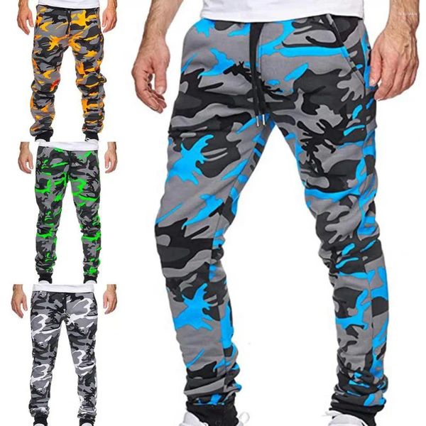 Pantalones para hombres Casual Hombres Streetwear Llamativo Colorido Camuflaje Pantalones Masculinos Bolsillos