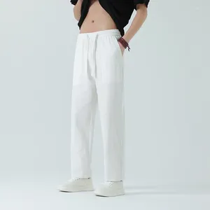 Pantalon masculin pour hommes décontractés en coton-lin droit de jambe droite