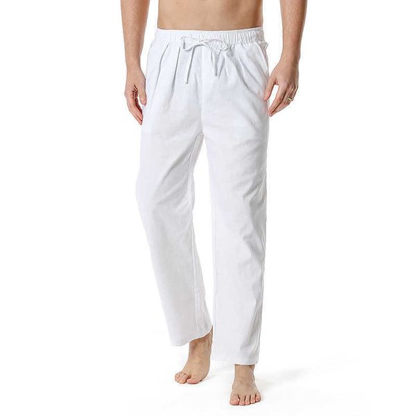 Pantalon pour hommes Casual Pantalon en lin de coton naturel Blanc Taille élastique Droite Plage Pantalon ample G220929