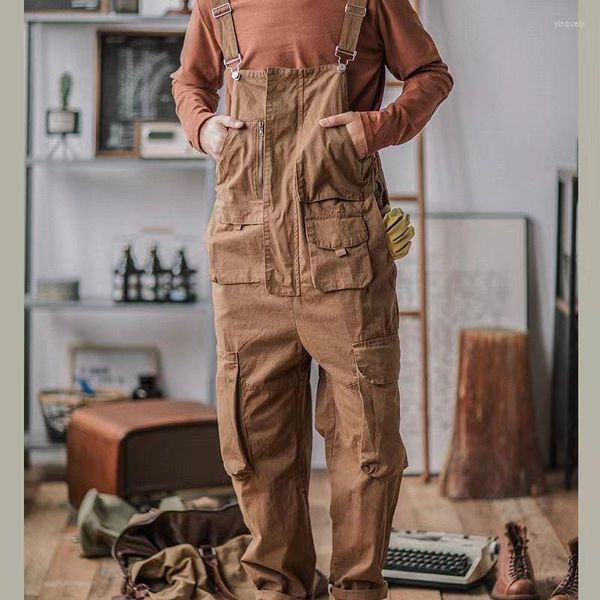 Pantalons pour hommes Salopettes décontractées Hommes Europe Amérique Rétro Bretelles multi-poches Pantalons à bavette All-match One-piece Straight Leg Jumpsuits