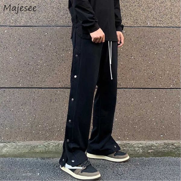 Pantalones de hombre Pantalones casuales Hombres Botón negro Baggy Estilo europeo Ulzzang Handsomer Hip Hop Streetwear Adolescente Recto Moda popular Chic W0325