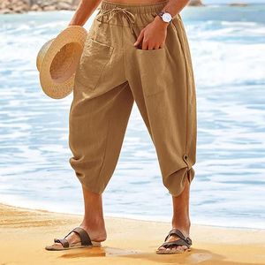 Pantalons pour hommes Casual Poche Pantalon de plage 2023 Solide Mid Wist Cordon Lâche Long Pantalon de survêtement Hommes Vêtements Été Pantalon réglable