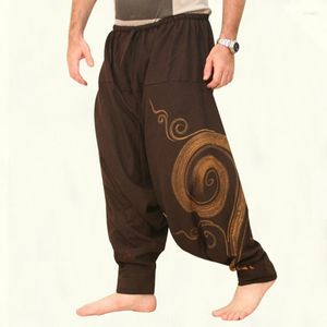 Pantalon homme imprimé décontracté taille élastique Baggy Hippie Harem Joggers pantalon ample lanterne Aladdin jambe large coton lin