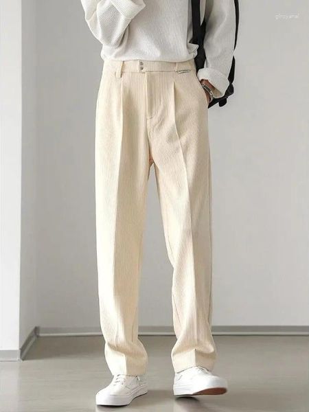 Pantalones de hombre Casual primavera otoño Oversize elegante pierna ancha pantalones japonés Simple sólido Beige recto pana