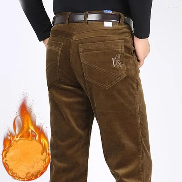 Pantalones para hombres Casual recto suelto polar espesar cálido invierno hombres pantalones de pana más tamaño 40 42 44 2023