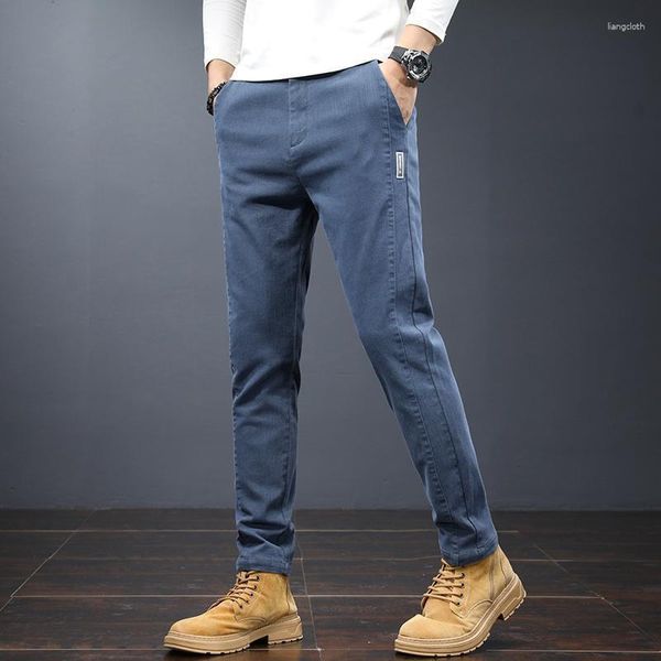 Pantalones De Hombre Pantalones Rectos Casuales Traje Ligero Cremallera Estilo Inglaterra Primavera Verano