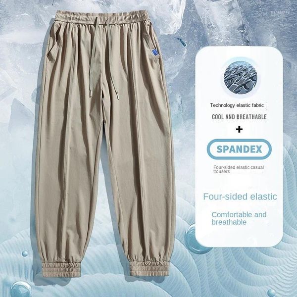 Pantalones para hombres calles casuales hip hop jogger jogger pantalones pantalones de hielo seda de fitness transpirable primavera y verano