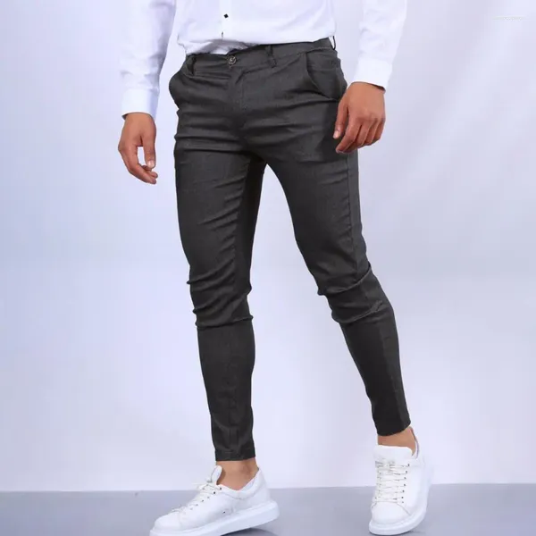Pantalones de hombre informales, elegantes, ajustados, estilo lápiz, transpirables, estilo empresarial, con bolsillos prácticos de tela suave