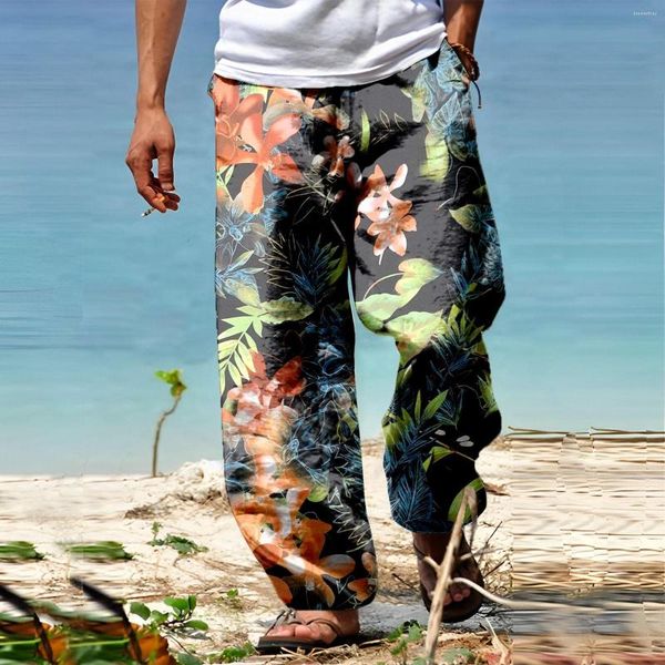 Pantalons pour hommes pantalons de survêtement décontractés pour hommes 2023 été automne respirant lin comme un pantalon imprimer imprimé attache large jambe vêtements