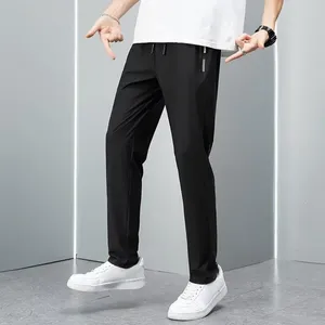 Pantalones de hombres pantalones casuales sueltos longitudes de cordón recto con bolsillos elásticos de cintura