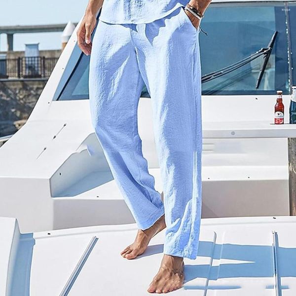 Pantalones de hombre Casual de pierna ancha 2023 verano vacaciones playa Color sólido transpirable algodón Lino suelto deportes cómodos pantalones