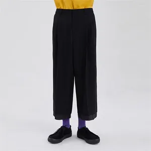 Pantalon masculin jupe à jambe large décontractée Double couture sombre ouverture en vrac tube droit classique Capris polyvalent