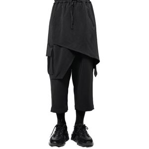 Pantalon homme décontracté jambe large droite printemps et automne noir taille élastique neuf points conception faux deux pièces