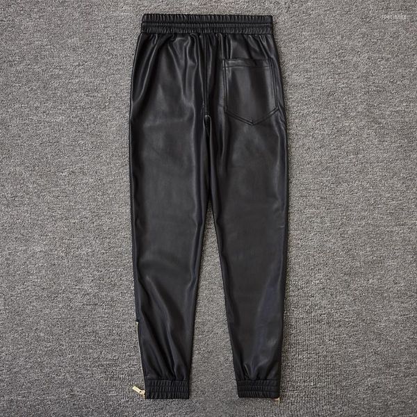 Pantalones para hombres Casual A prueba de viento Cuero cálido Hombres de alta calidad Ajuste suelto Lápiz Moto Cintura elástica Black Street Hip Hop Pantalones