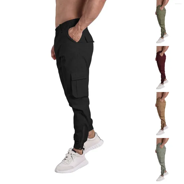 Pantalones para hombres Ropa de trabajo casual Bolsillos múltiples Color sólido Deportes grandes y altos Holgura cálida para hombres Fr