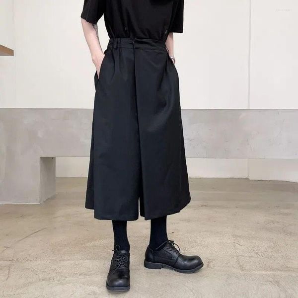 Pantalones de hombre Causal Pierna ancha Suelta Moda Pantalones rectos Ropa informal japonesa Culottes oscuros Hasta la pantorrilla para hombre