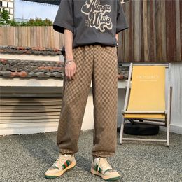 Pantalons pour hommes Celana Kotak Kotak 3 Warna Kaki Lebar Kasual Rétro Mode Pria Lurus Hip Hop Longgar Streetwear Jepang Panjang 230907