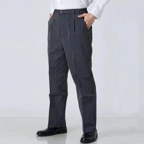 Pantalones de Chef para hombre, cómodos, Unisex, con cintura elástica, bolsillos transpirables para servicio de restaurante, uniforme de cocina