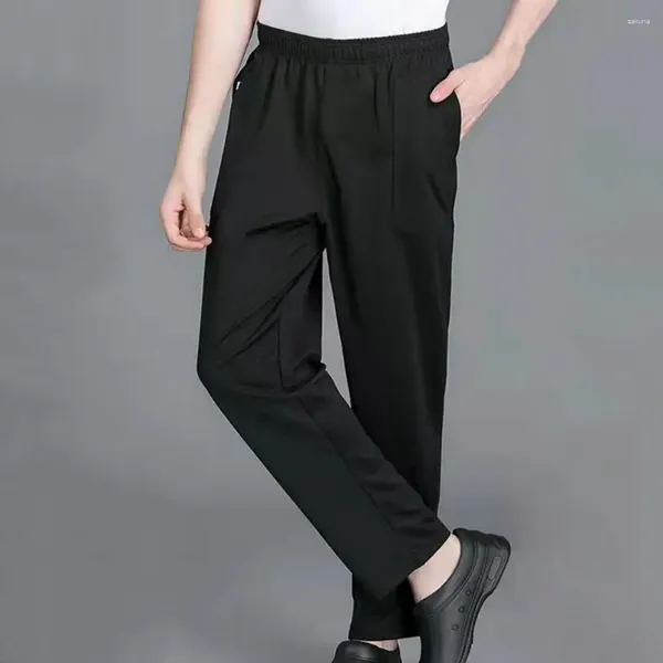 Pantalones De Hombre Chef Unisex Sueltos Cintura Elástica Bolsillos Suaves Y Transpirables Servicio Elástico Cocinero Restaurante Uniforme Camarero Pantalones Seguros