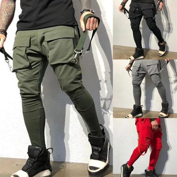 Pantalones para hombres Chic Sudor Absorbiendo Multi Bolsillos Cómodo Masculino Color Sólido Media altura Casual Hip Hop Ropa de trabajo