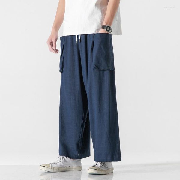 Pantalones de hombre estilo chino 2023 Lino de talla grande Casual ancho masculino Harajuku Hakama Tai Chi pantalones hombres ropa de gran tamaño Hanfu