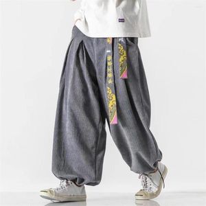 Herenbroek Chinese stijl riem mode losse baggy casual heren kleding 2023 Harajuku corduroy bloeiers 5xl plus size harem mannetje