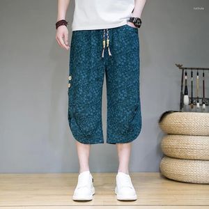 Pantalons pour hommes Style chinois recadrée hommes été 2023 lin décontracté Baggy jambe large tendance coton Shorts de sport Homme