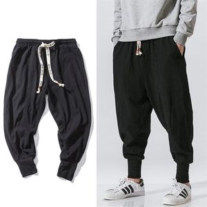 Pantalones para hombres estilo chino harem streetwear casual joggers s algodón lino pantalones de chándal pantalones de tobillo m5xl 220905