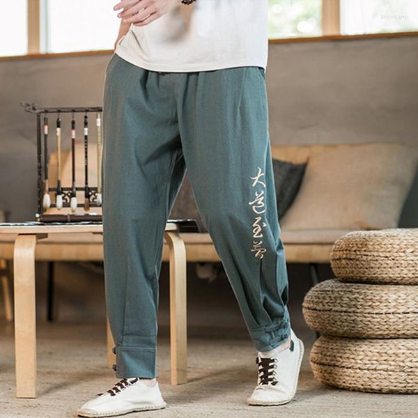 Pantalones de hombre de estilo chino con bordado de texto Retro para hombre, bombachos bombachos de moda informal, pantalones de uniforme de Tai Chi