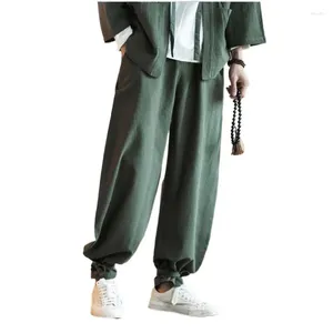 Pantalon masculin de style chinois homme coton lin long swewswistre solide pocket pantalon lâche 9 couleurs plus taille m-7xl noire kaki rouge