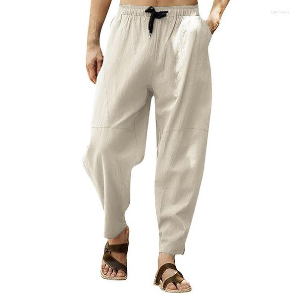 Pantalones de hombre estilo chino tradicional Retro de lino para hombre Cargo Casual pierna ancha suelta Zen Wushu pantalones étnicos Tang