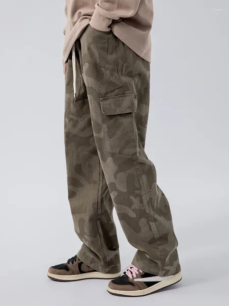 Pantalones para hombres Estilo chino Moda Camuflaje americano Cargo Calle Retro Suelto Recto Todo a juego Largo