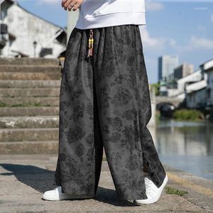 Herenbroek Chinees traditionele kleding retro donkere bloem wide pueer heren modestraat losse hiphop rechte broek broek