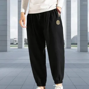 Pantalon homme année chinoise pantalon décontracté coupe ample brodé cheville avec poches élastiques à la taille doux respirant printemps/automne