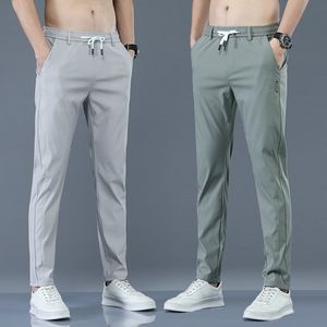 Pantalones para hombres Chino Casual Coreano Delgado Clásico Pantalones de verano Cintura Moda Caqui Negro Elástico Pantalones ligeros para hombres 230407
