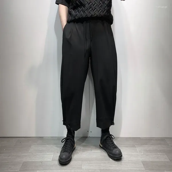 Pantalones para hombres Clásico Pantalón negro Pierna Tirar Diseño de cuerda de japonés Vintage Casual Haren de gran tamaño