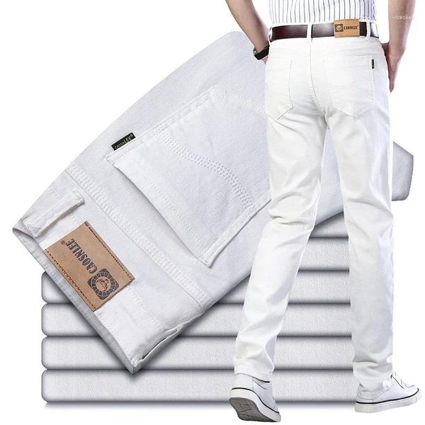 Pantalones para hombres clásicos negocios casual fit de pantalones suaves marca masculina avanzada estiramiento rojas de color rojo jeans blancos jeans blancos