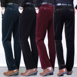 Pantalons pour hommes Classique Droite Corduroy Hommes Lâche Business Casual Taille Haute Élasticité Mâle Moyen Papa Long Pantalon 230131