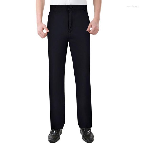 Pantalones para hombres Pantalones de chapa clásica Pliegue Cabeza plana Chinos Madura Pierna ancha Ropa recta Ropa de trabajo Harajuku