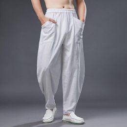 Pantalones de hombre Tela Simple Harem Lino Algodón Cintura elástica Estilo chino Pantalones de linterna sueltos ocasionales Hombres