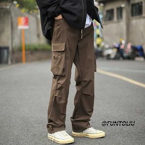 Herenbroek Koffie Zwarte merchandise Heren Retro Pocket Casual broek Mens Japanse straatbroeken