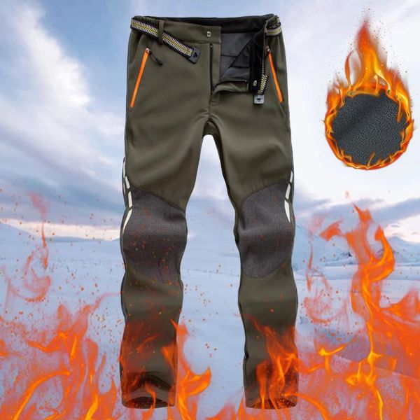 Pantalons pour hommes bloc de couleur randonnée coupe-vent travail polaire doublé chaud Trekking avec poches Fitness en plein air Softshell bas