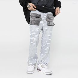 Herenbroeken Kleurblok Joggers Hole gescheurde zakken spoor voor mannen en vrouwen oversized streetwear casual torusers losse joggingbroeken