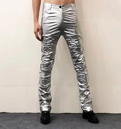 Herenbroeken Kleur Herenkostuums PU-broek Erkek Pantolon Mode geplooide broek Nachtclub Streetwear Glanzend sexy leer