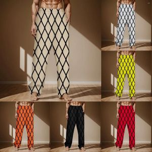 Pantalon pour hommes confortable motif imprimé pyjama long 2024 taille haute respirant rayures à carreaux style décontracté costume pour hommes