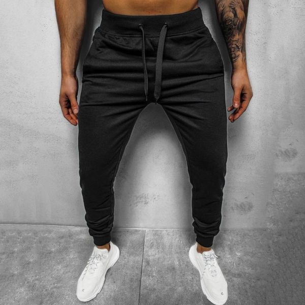 Pantalones de hombre Cómodos Hip Hop con cordones y puños de pista Entrenamiento de color sólido con bolsillo