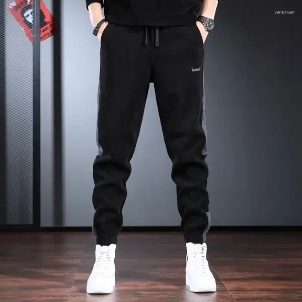 Pantalones para hombres Pana Hombres 2024 Moda Lado Raya Lápiz Otoño Streetwear Casual Deporte Marrón Elástico Cintura Joggers Pantalones