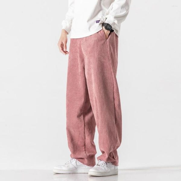 Pantalones de pana para hombre, informales, holgados, rectos, a la moda de invierno, color rosa, neutros, para hombre y mujer, ropa de calle, Hip Hop