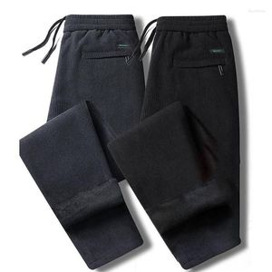 Pantalones para hombres Pana Hombres Casual Recto Recto Rayado Pantalones cálidos 2023 Otoño Primavera Elástico Peluche Masculino