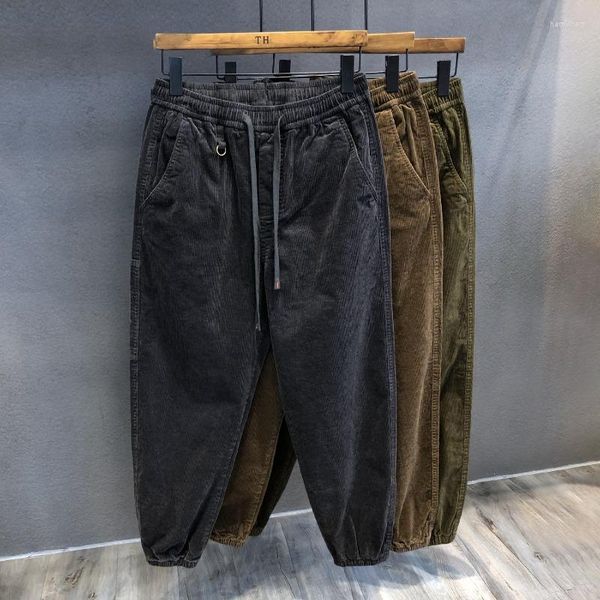 Pantalones para hombres Pantalones de chándal de pana Hombres Casual Retro Marrón Cordón Elástico Cintura Larga Recta Pierna ancha Pantalones Deportes Harem